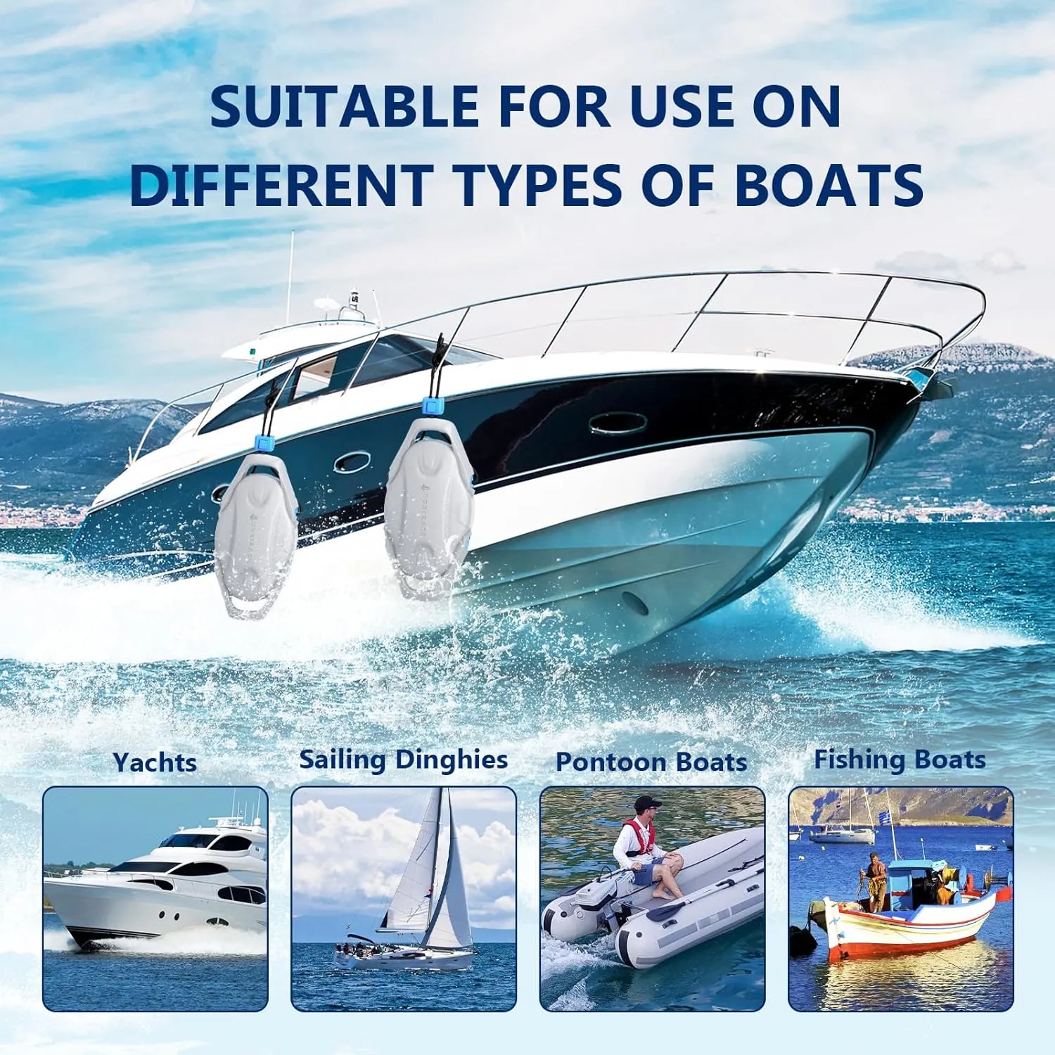 Dreizack Boat Fenders 4 Pack, Boat Bumpers for Docking with 4 Ropes, Inflatable Ribbed Marine Pontoon Boat Fender Bumper for Docks with 1 Storage Bag, 1 Air Pump and 4 Needles