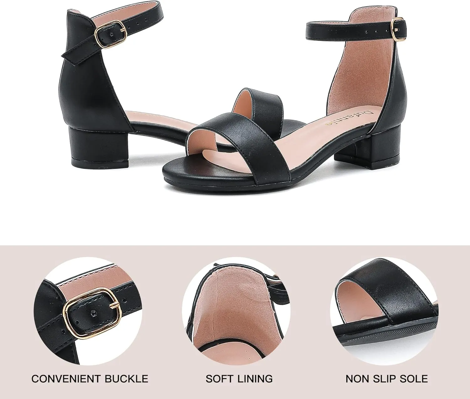 Dufannie Girls Sandals Low Heels Dress Pump Ankle Strap Open Toe Flower Girl Wedding Party for Toddler Little Big Kid