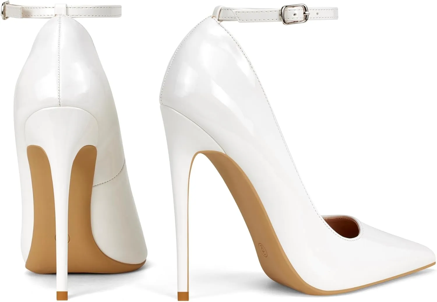 Elisabet Tang Women's Pumps Closed Pointed Toe Heels with Ankle Strap Slip on Stiletto High Heels 5 Inch for Wedding Party Sexy Dress Shoes