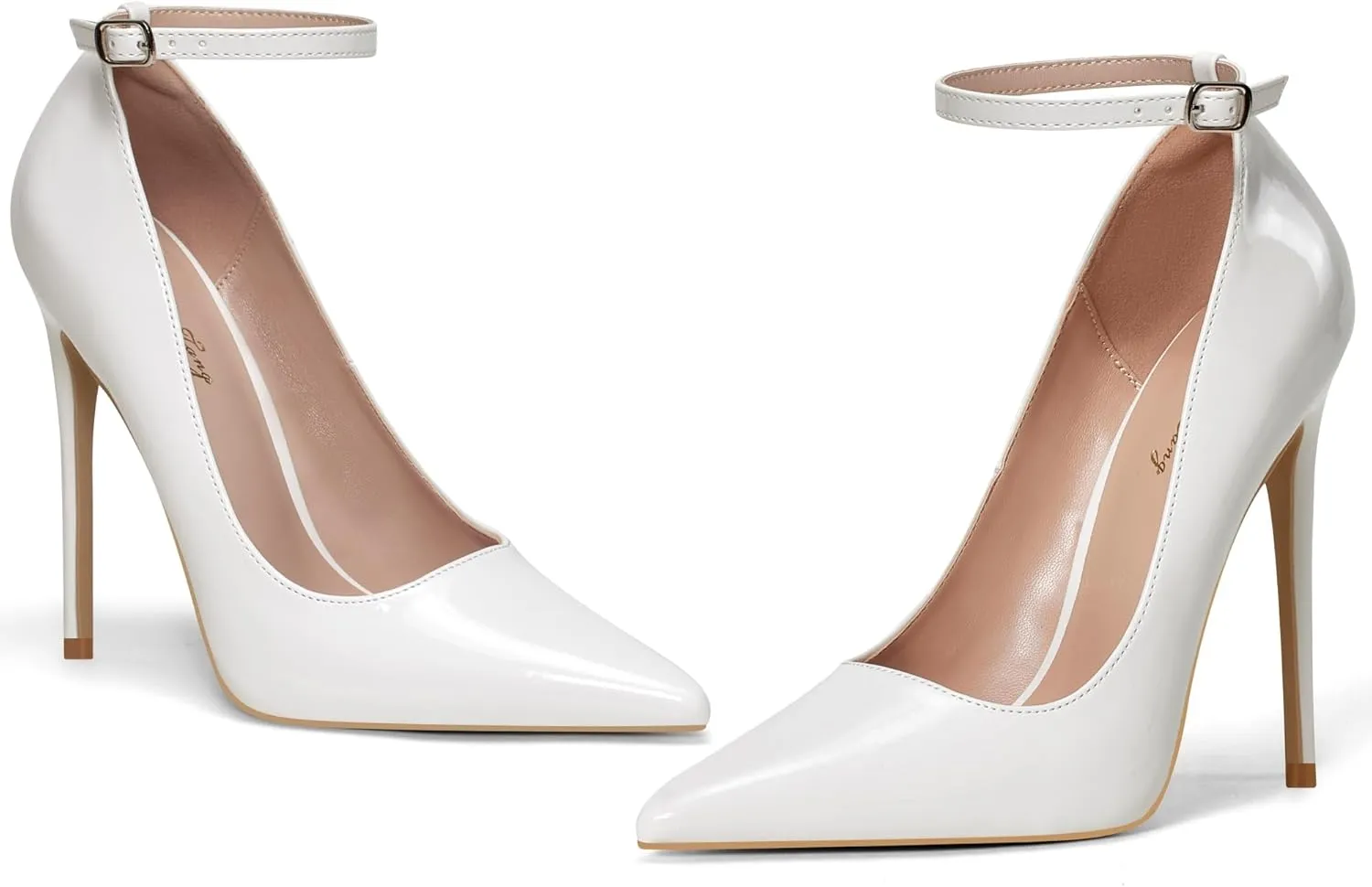 Elisabet Tang Women's Pumps Closed Pointed Toe Heels with Ankle Strap Slip on Stiletto High Heels 5 Inch for Wedding Party Sexy Dress Shoes