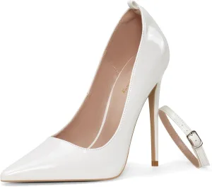 Elisabet Tang Women's Pumps Closed Pointed Toe Heels with Ankle Strap Slip on Stiletto High Heels 5 Inch for Wedding Party Sexy Dress Shoes