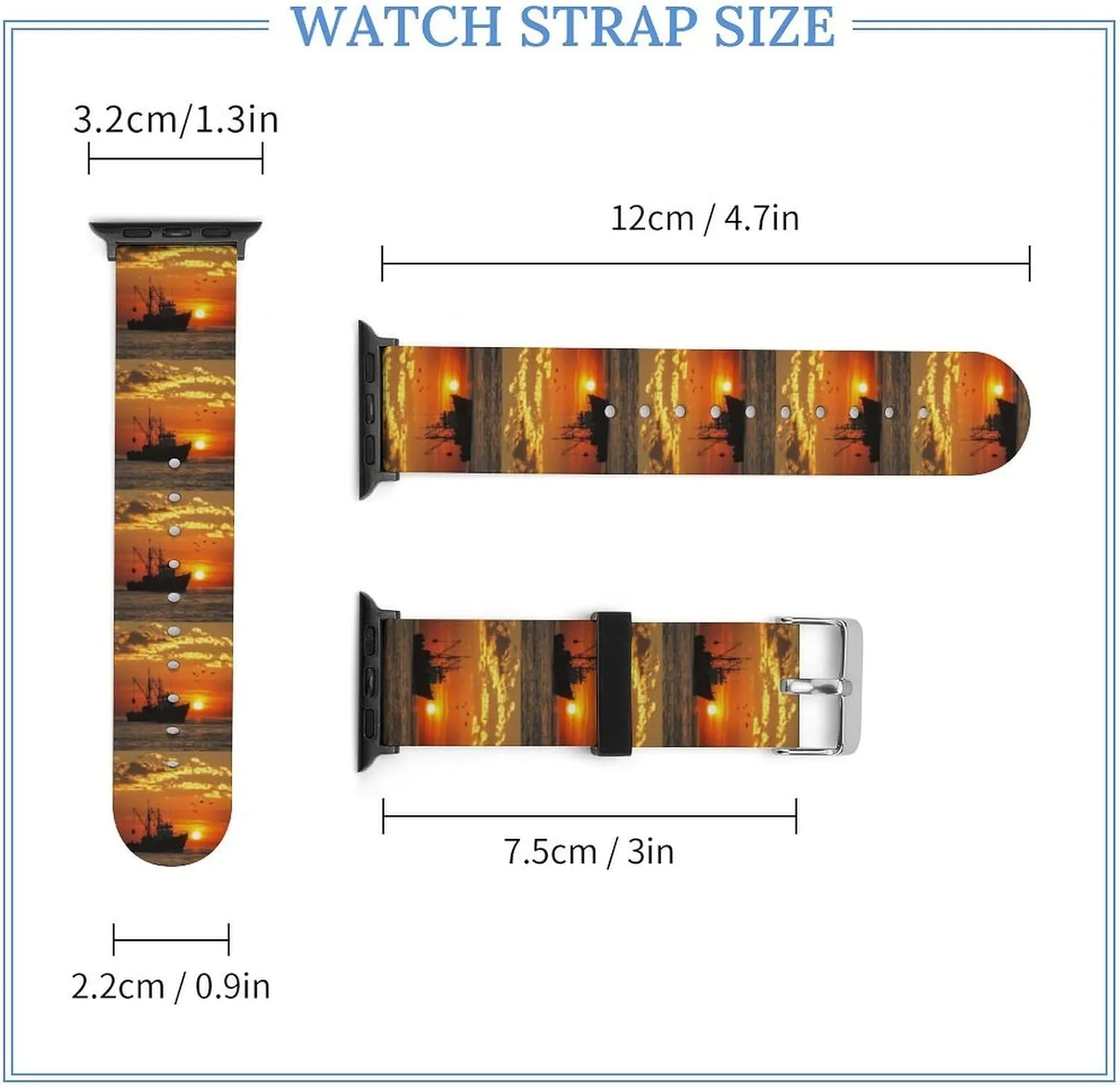 Fishing Boat Sunset Adjustable Silicone Watchband Compatible with IWatch Classic Soft Sports Watch Strap for Men Women