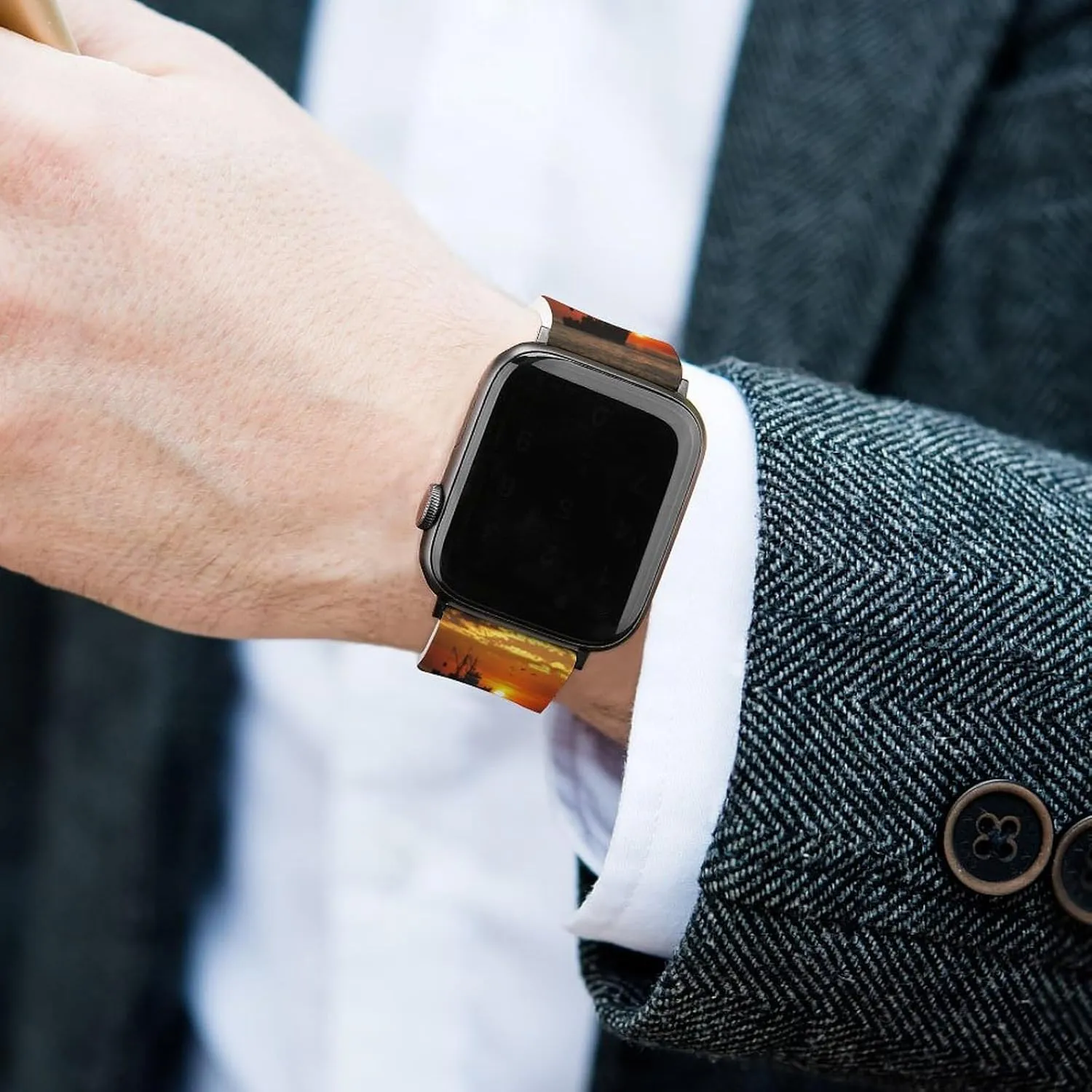 Fishing Boat Sunset Adjustable Silicone Watchband Compatible with IWatch Classic Soft Sports Watch Strap for Men Women