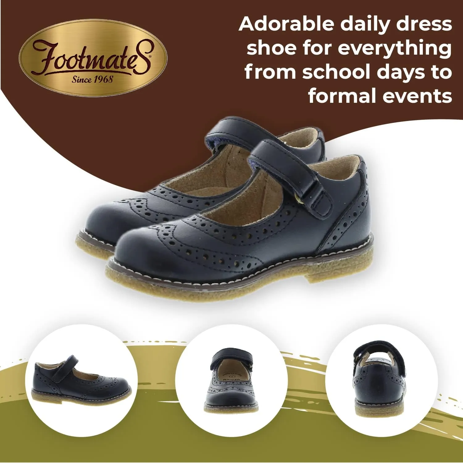 FOOTMATES Lydia Leather Mary Jane Girls Party Dress Flats Shoes with Custom-Fit Insoles, Slip-Resistant Non-Marking Outsoles - for Toddlers and Little Kids, Ages 1-8