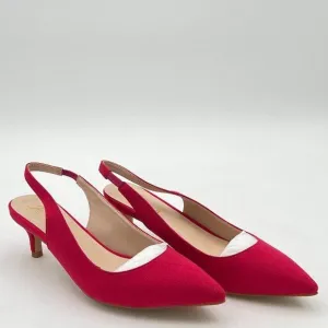 FOWT Women's Low Kitten Heel Slingback Ankle Strap Pump Pointed Toe Comfortable
