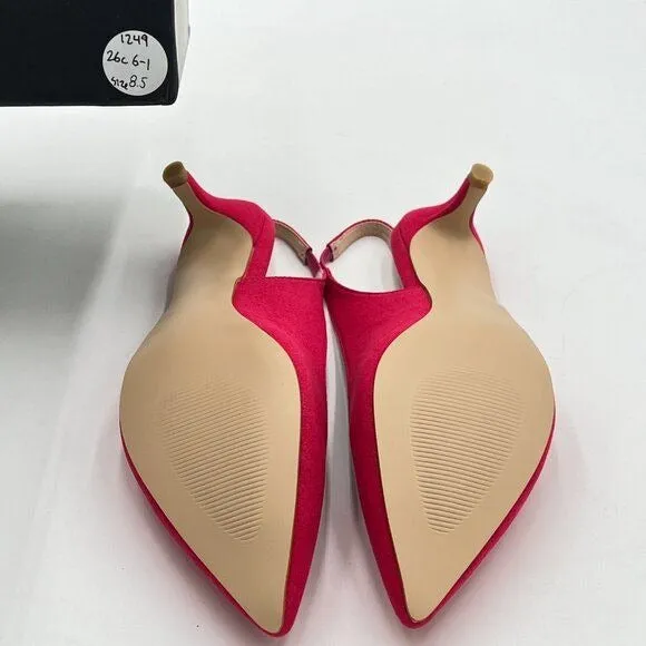 FOWT Women's Low Kitten Heel Slingback Ankle Strap Pump Pointed Toe Comfortable
