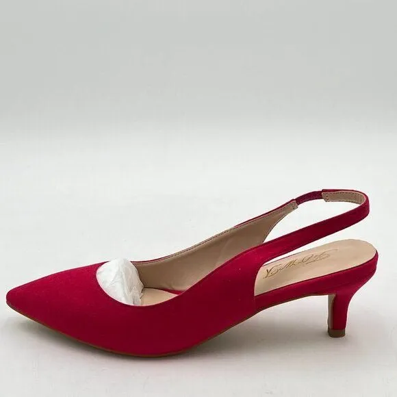 FOWT Women's Low Kitten Heel Slingback Ankle Strap Pump Pointed Toe Comfortable