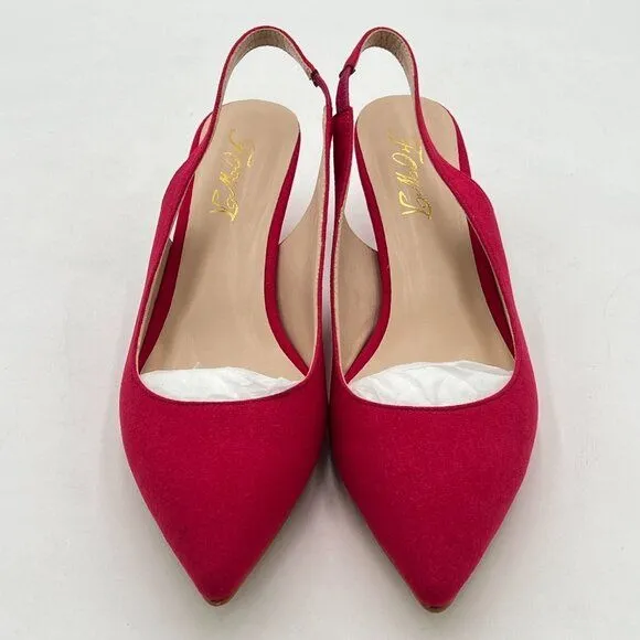 FOWT Women's Low Kitten Heel Slingback Ankle Strap Pump Pointed Toe Comfortable