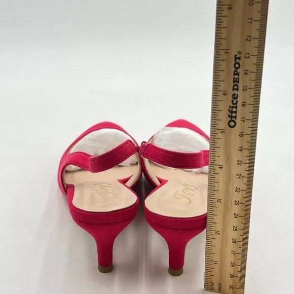 FOWT Women's Low Kitten Heel Slingback Ankle Strap Pump Pointed Toe Comfortable