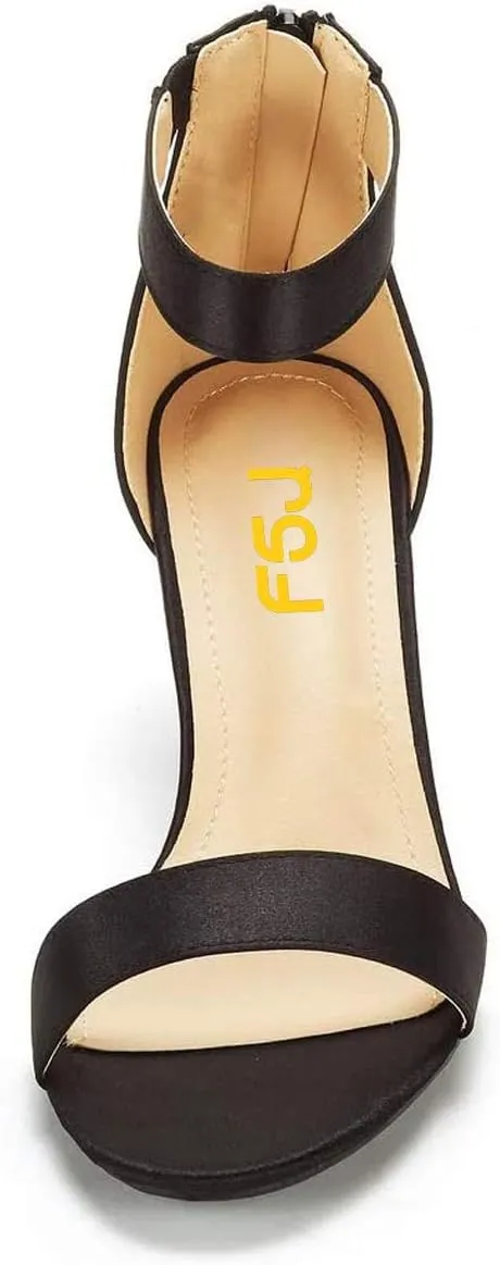 FSJ Women Comfy Ankle Strap Zipper Medium Rhinestone Chunky Heels Peep Toe Pull On Classic Travel Sandals Size 4-15 M US