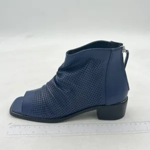 FSJ Women Peep Open Toe Boots Slouchy Low Block Heel Ankle Booties Flats Sandal