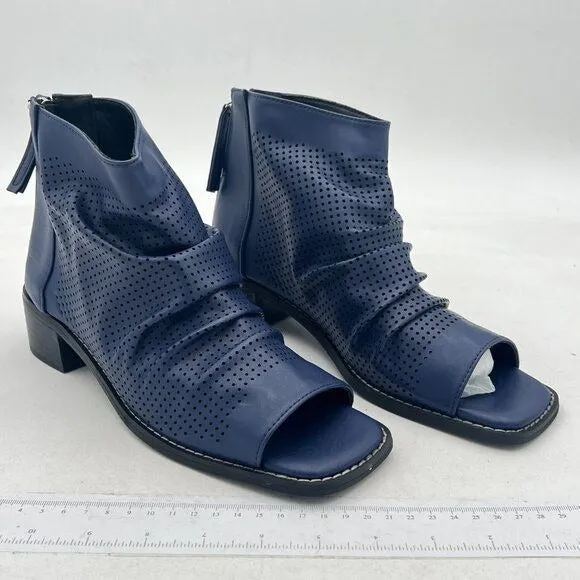 FSJ Women Peep Open Toe Boots Slouchy Low Block Heel Ankle Booties Flats Sandal