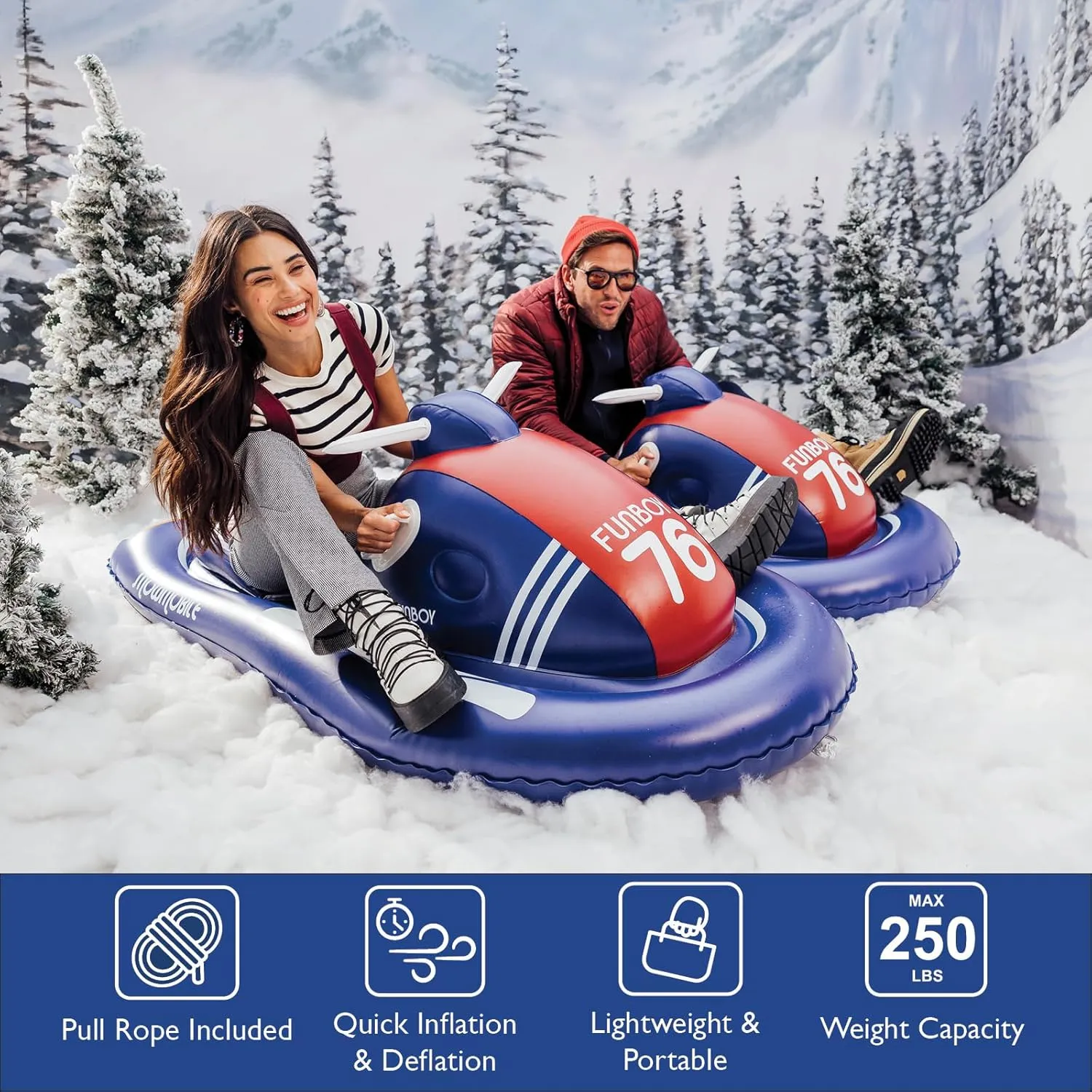 FUNBOY Winter Fun Inflatable Snowmobile, Single, Retro Single