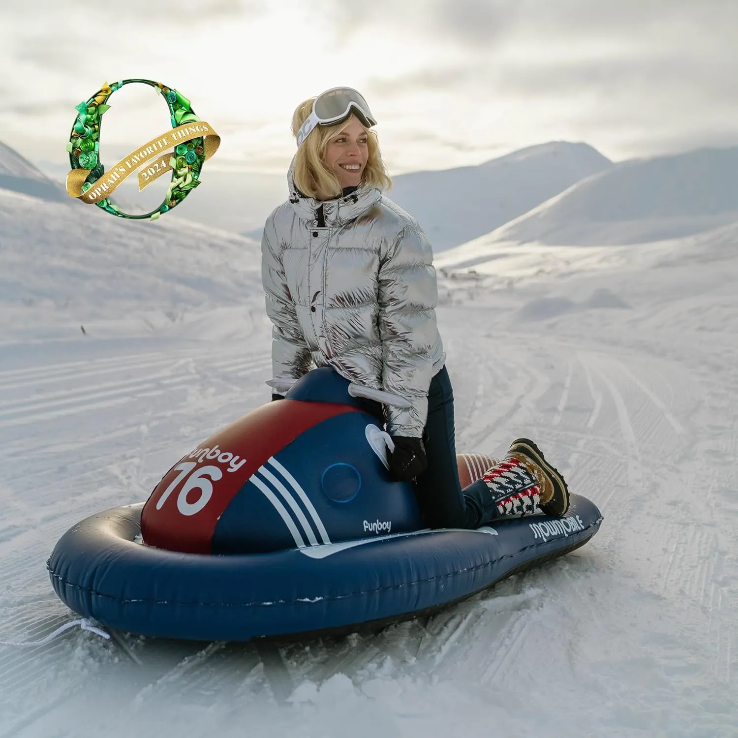 FUNBOY Winter Fun Inflatable Snowmobile, Single, Retro Single