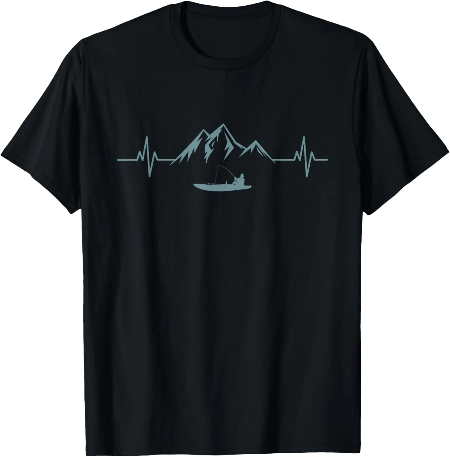 Funny Fishing Mountains Heartbeat Nature Lake River Outdoor T-Shirt
