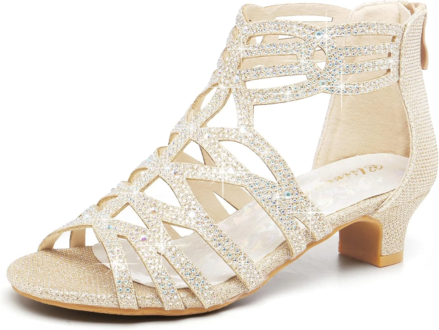 Girl Glitter High Heels Princess Rhinestone Dress Shoes Little Big Kid Wedding Party Sparkle Pump Sandals Size 5 Champagne Gold Girls Pageant Prom Shoes （02Champagne 5） …