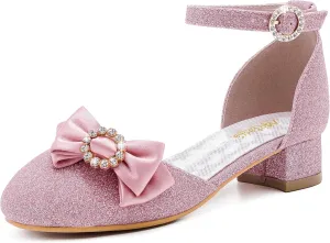 Girls Dress Shoes Princess Closed Toe Chunky Kids High Heels Girls Pump Ankle Strap Wedding Party Girls Shoes