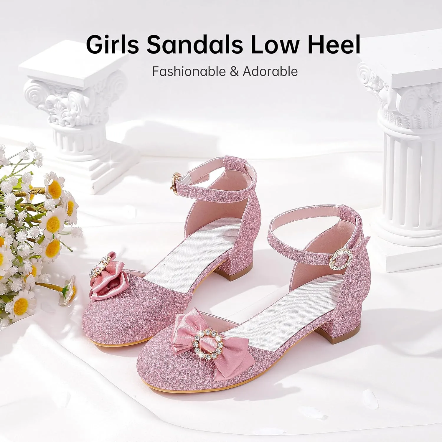 Girls Dress Shoes Princess Closed Toe Chunky Kids High Heels Girls Pump Ankle Strap Wedding Party Girls Shoes