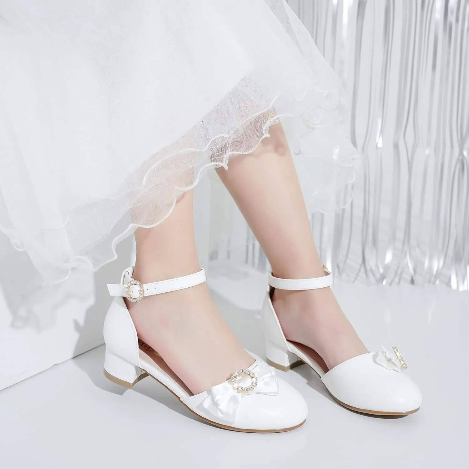 Girls Dress Shoes Princess Closed Toe Chunky Kids High Heels Girls Pump Ankle Strap Wedding Party Girls Shoes
