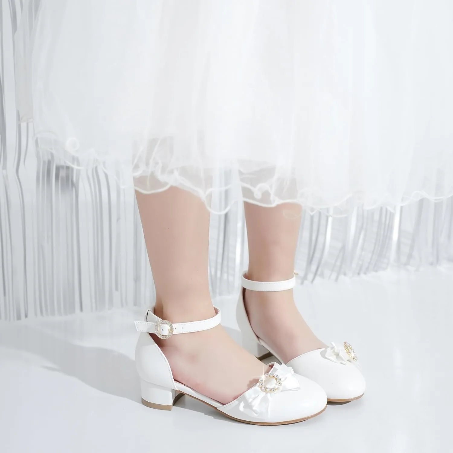 Girls Dress Shoes Princess Closed Toe Chunky Kids High Heels Girls Pump Ankle Strap Wedding Party Girls Shoes
