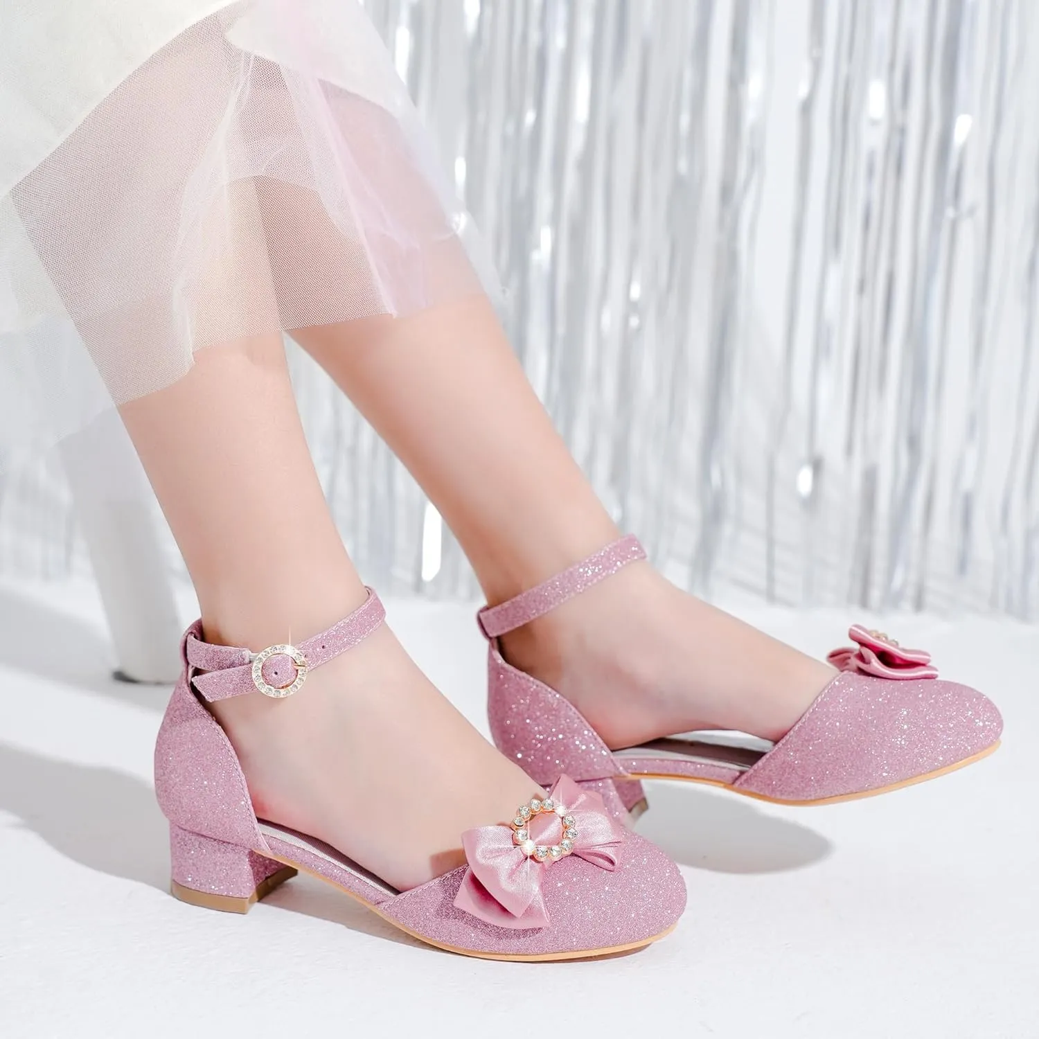 Girls Dress Shoes Princess Closed Toe Chunky Kids High Heels Girls Pump Ankle Strap Wedding Party Girls Shoes