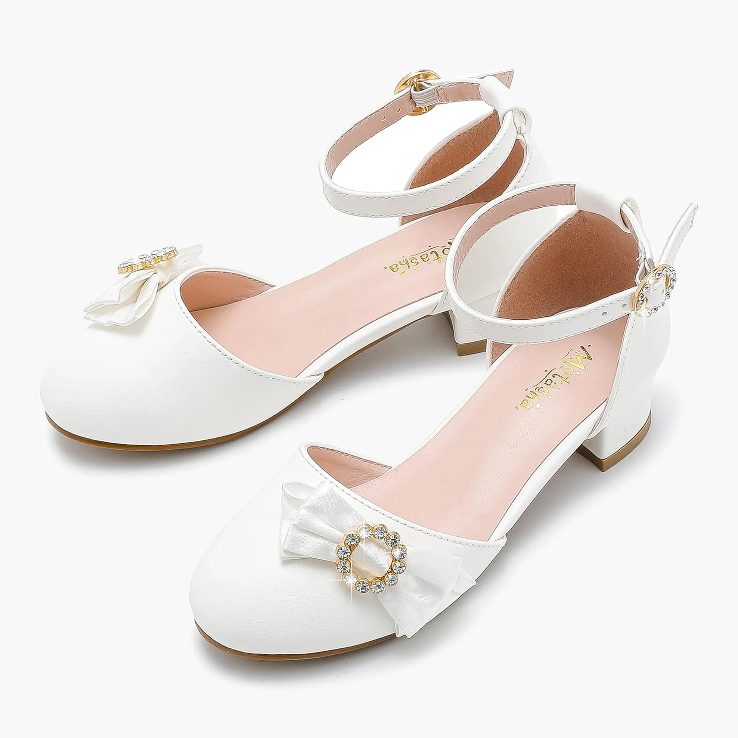Girls Dress Shoes Princess Closed Toe Chunky Kids High Heels Girls Pump Ankle Strap Wedding Party Girls Shoes