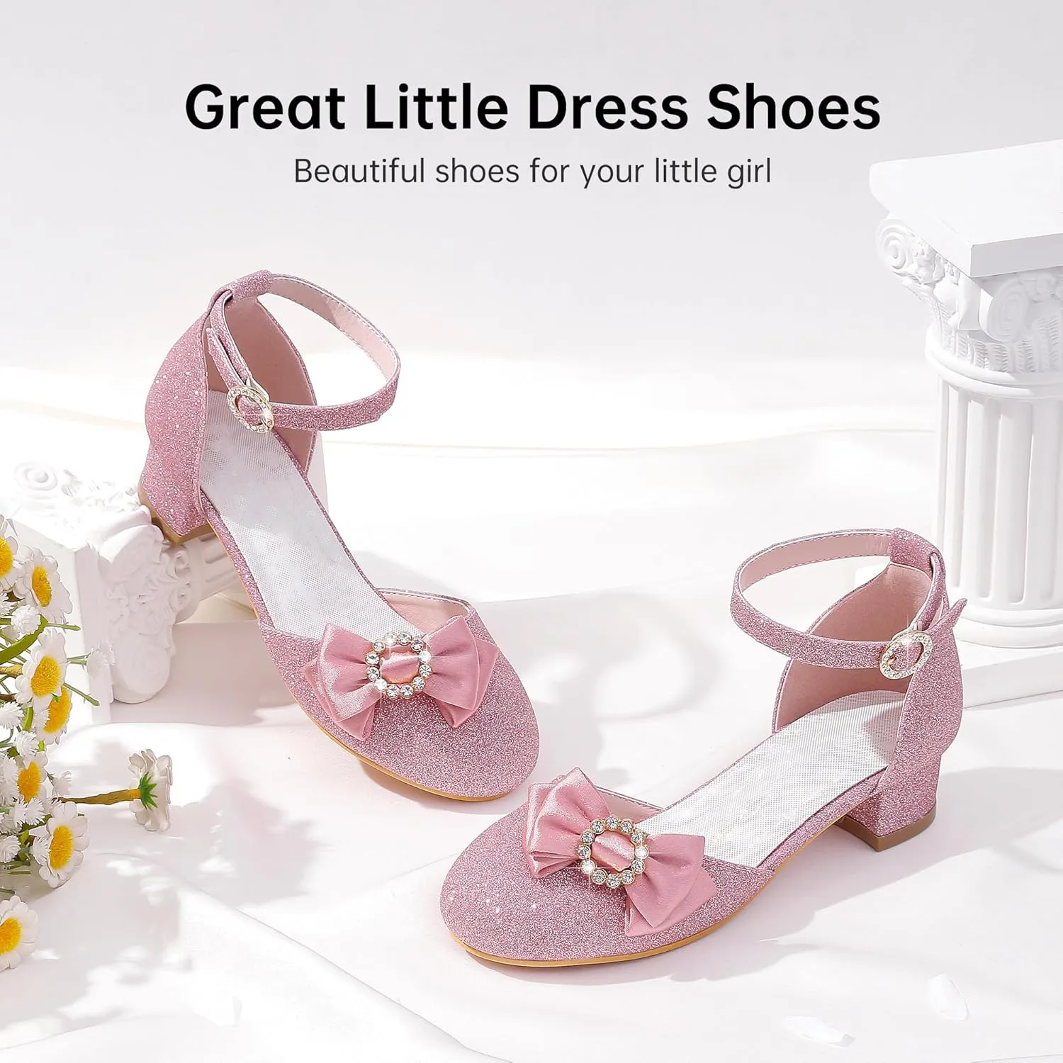Girls Dress Shoes Princess Closed Toe Chunky Kids High Heels Girls Pump Ankle Strap Wedding Party Girls Shoes