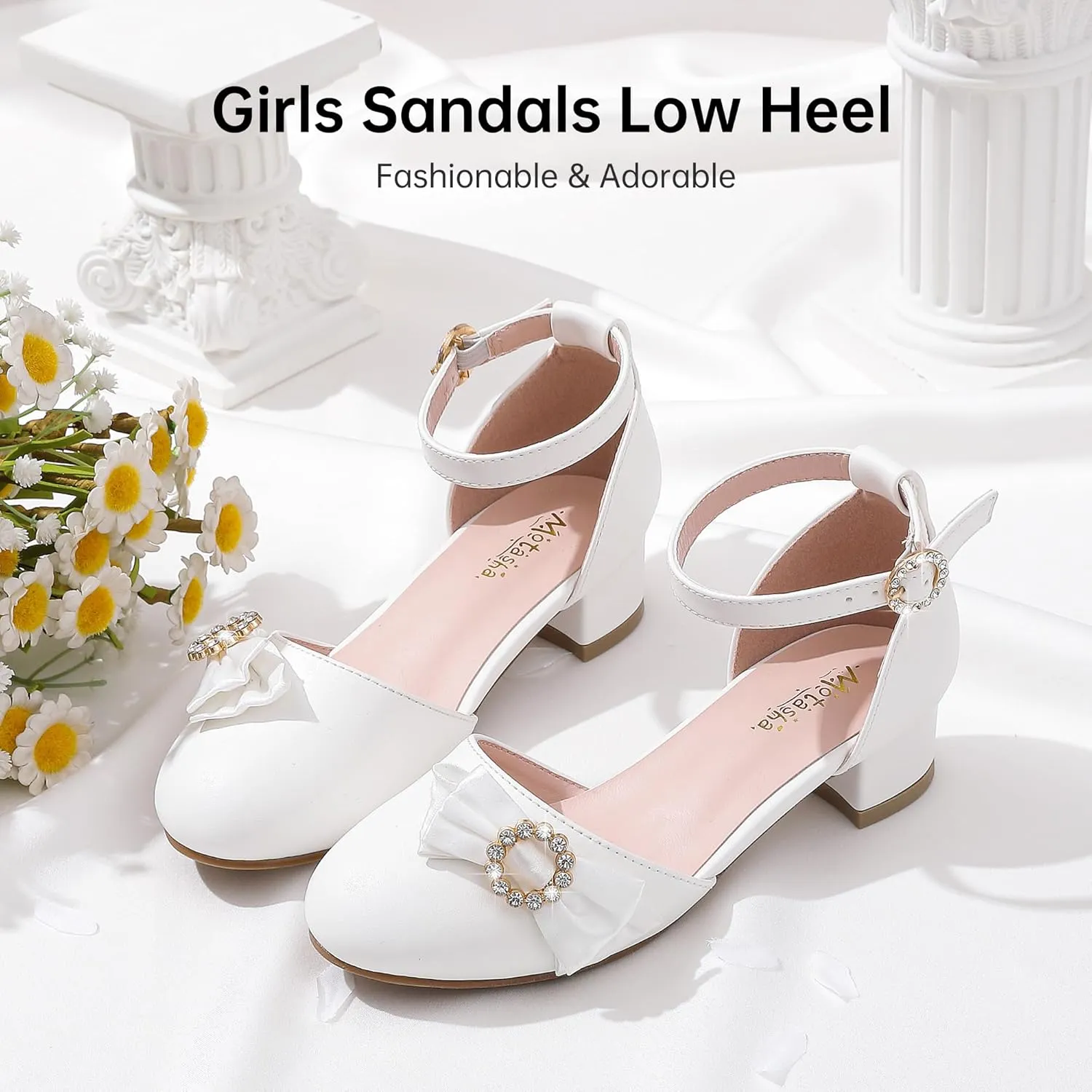 Girls Dress Shoes Princess Closed Toe Chunky Kids High Heels Girls Pump Ankle Strap Wedding Party Girls Shoes