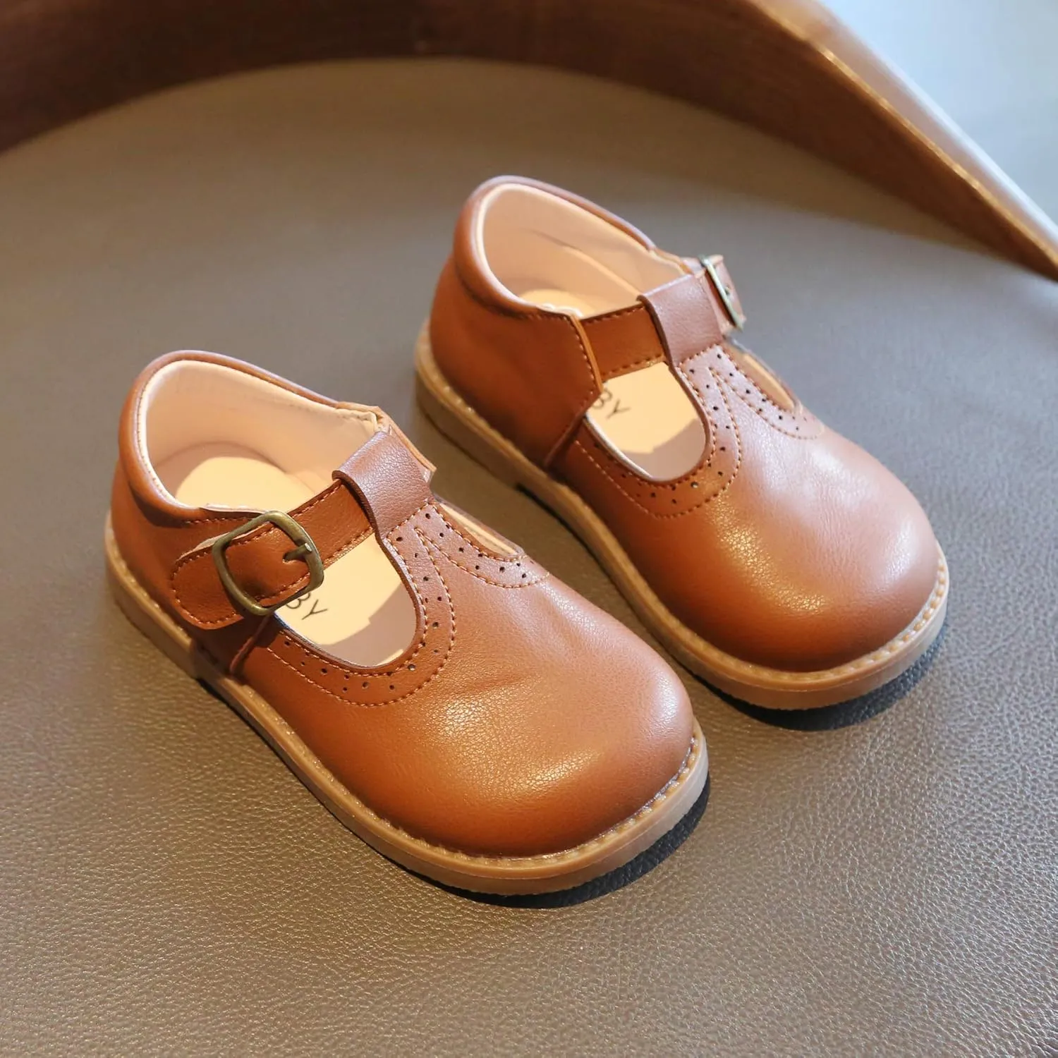 Girls School T-Strap Uniform Dress Shoes Oxford Leather Flats (Toddler/Little Kid)