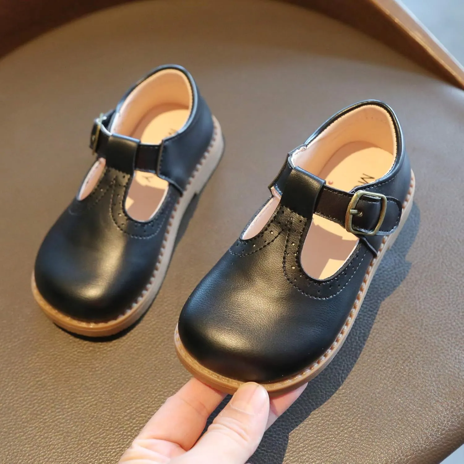 Girls School T-Strap Uniform Dress Shoes Oxford Leather Flats (Toddler/Little Kid)