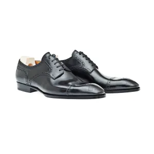 Half brogue Saddle Derby in black Crust calf leather