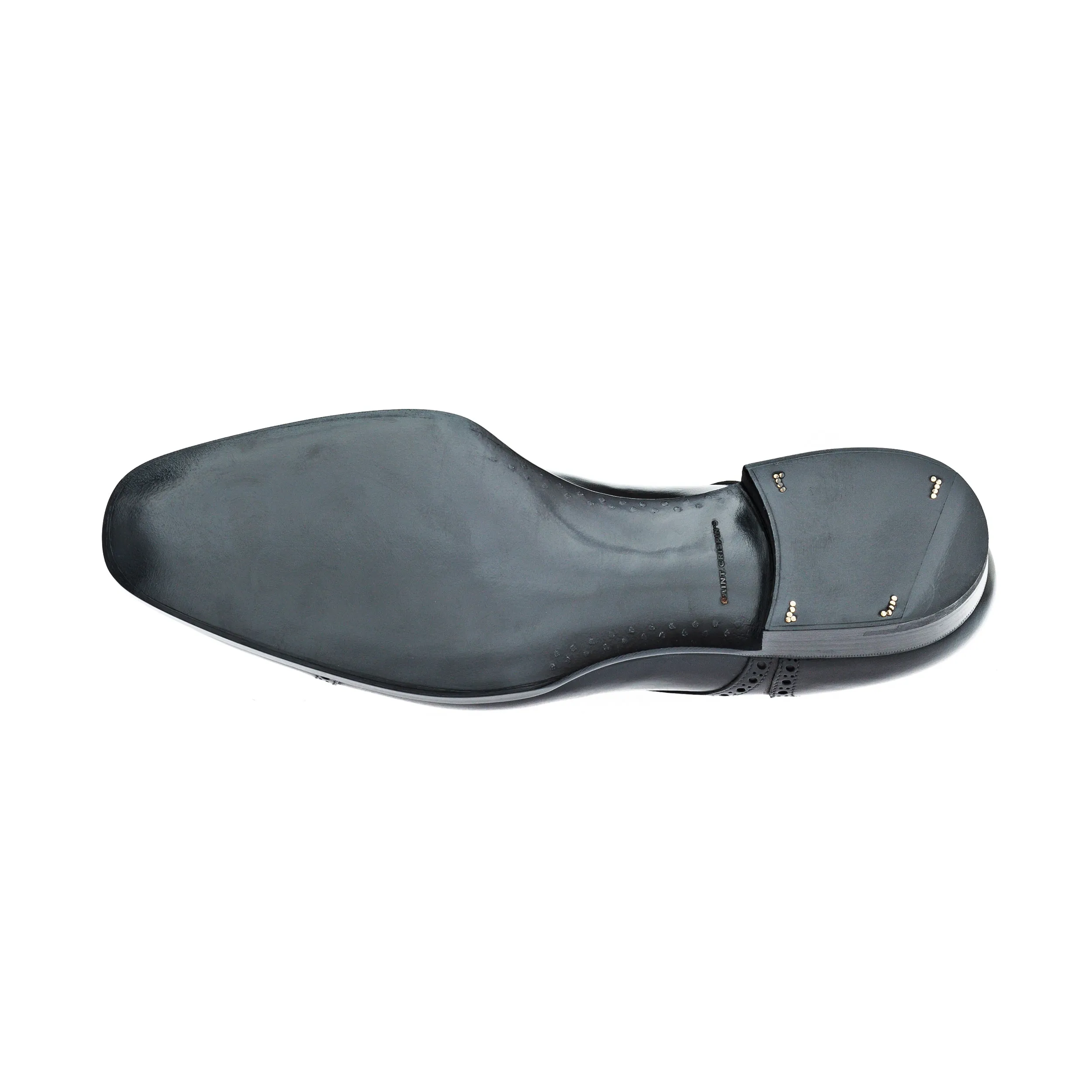 Half brogue Saddle Derby in black Crust calf leather