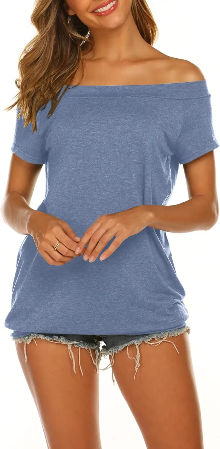 Halife Women's Off The Shoulder Tops Summer Casual Short Sleeve T Shirts