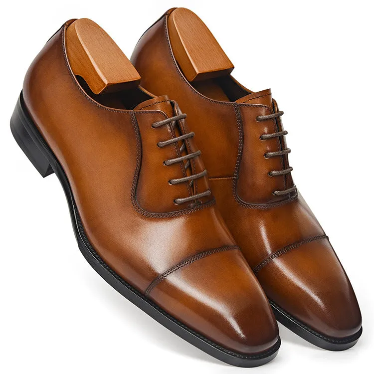 Handmade Polished Leather Cap Toe Dress Shoes