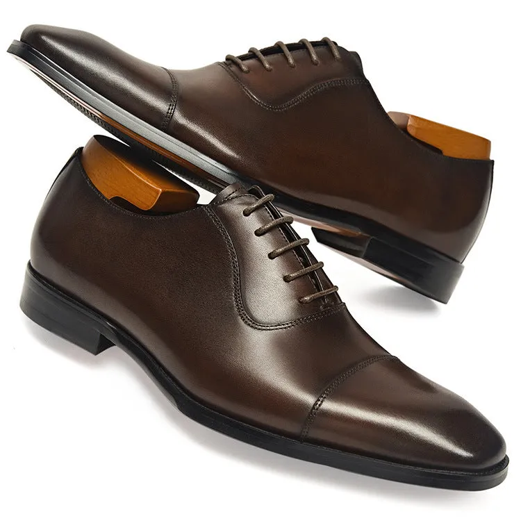 Handmade Polished Leather Cap Toe Dress Shoes