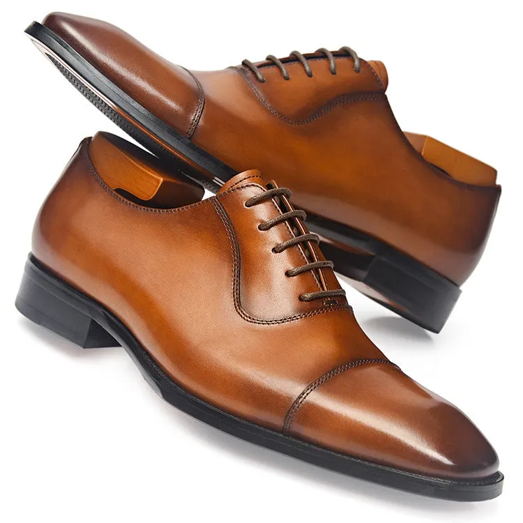 Handmade Polished Leather Cap Toe Dress Shoes