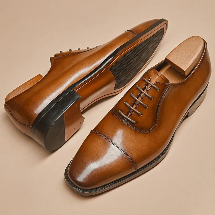 Handmade Polished Leather Cap Toe Dress Shoes