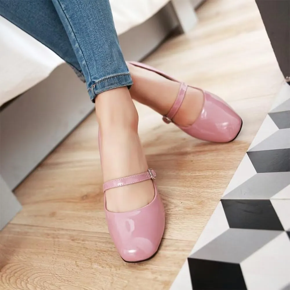 Hee grand Vintage Mary Jane Shoes Chunky Heels for Women Square Toe Adjustable Strap Pump PU Leather Brogue Work Heels Dress Shoes