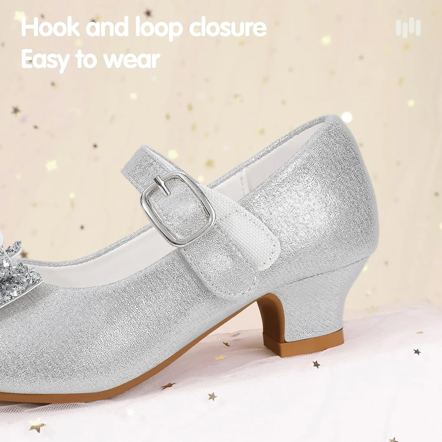 Hehainom Girls Mary Jane Dress Shoes Rhinestones Bows Flower Girl Wedding Princess Low Heels Toddler Little Kids Pump Shoes
