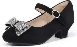 Hehainom Girls Mary Jane Dress Shoes Rhinestones Bows Flower Girl Wedding Princess Low Heels Toddler Little Kids Pump Shoes