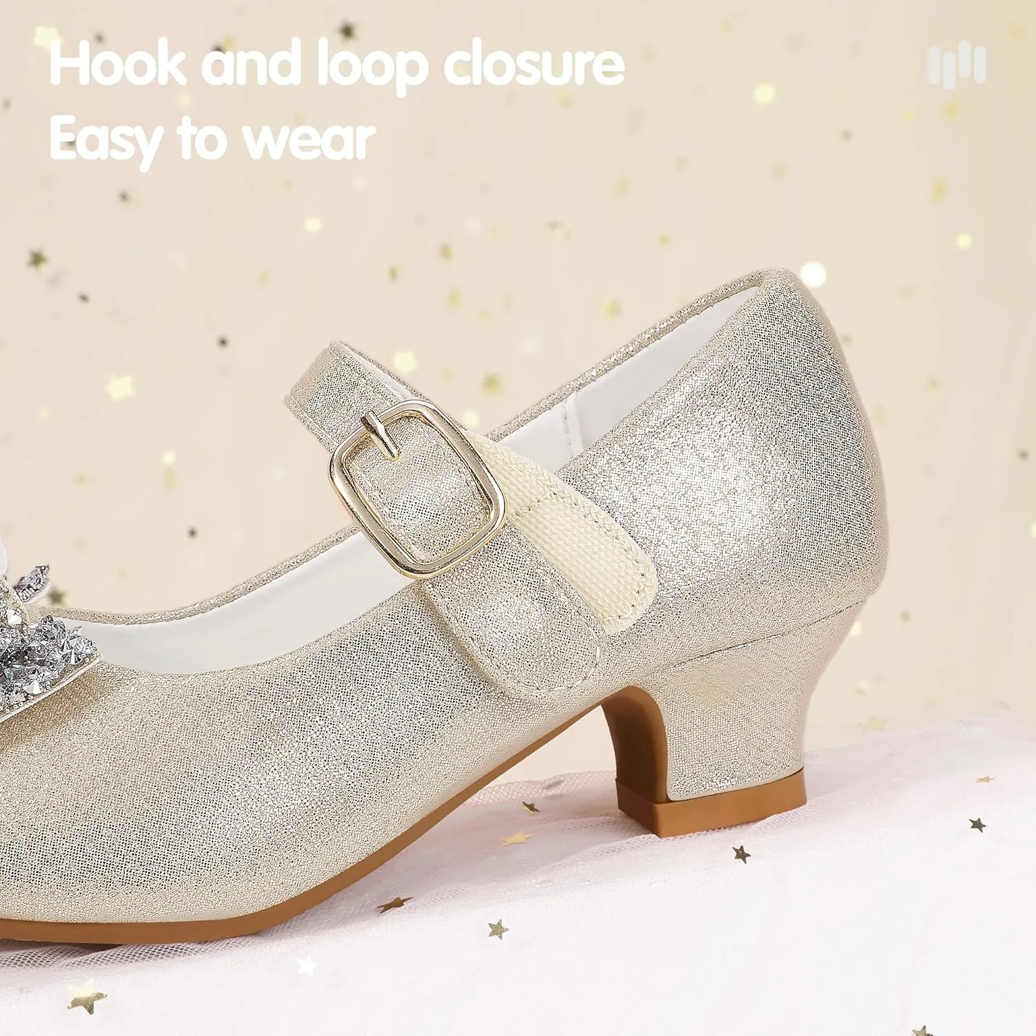 Hehainom Girls Mary Jane Dress Shoes Rhinestones Bows Flower Girl Wedding Princess Low Heels Toddler Little Kids Pump Shoes