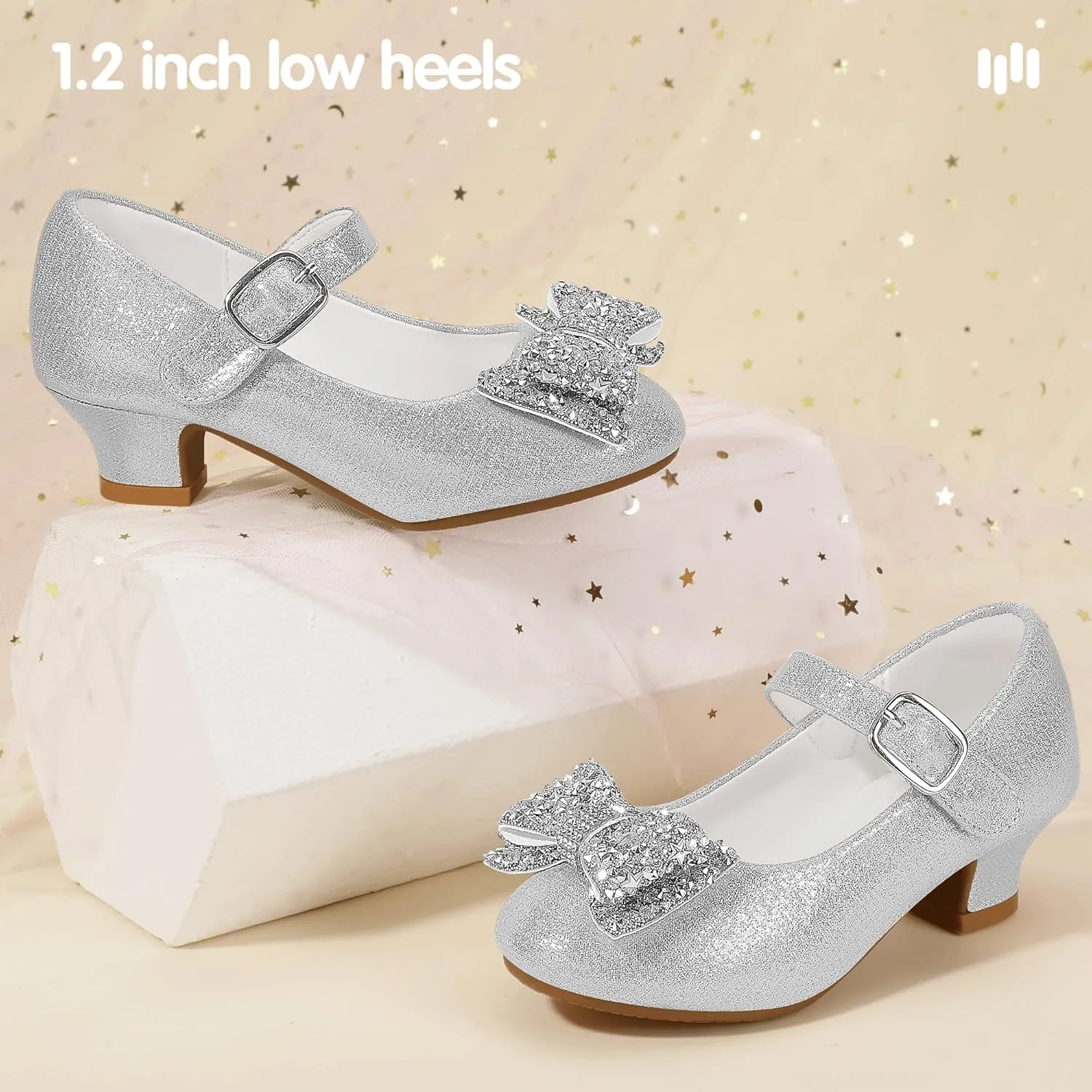 Hehainom Girls Mary Jane Dress Shoes Rhinestones Bows Flower Girl Wedding Princess Low Heels Toddler Little Kids Pump Shoes