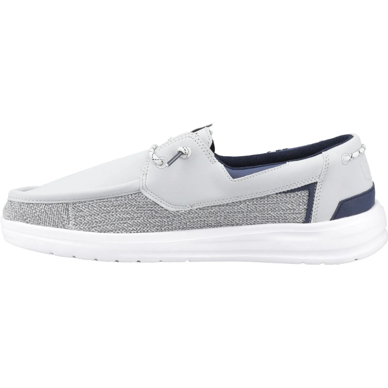 HEYDUDE Welsh Grip Classic Mesh Cotton Blend Men's Storm Gray/Navy Blazer Boat Shoes