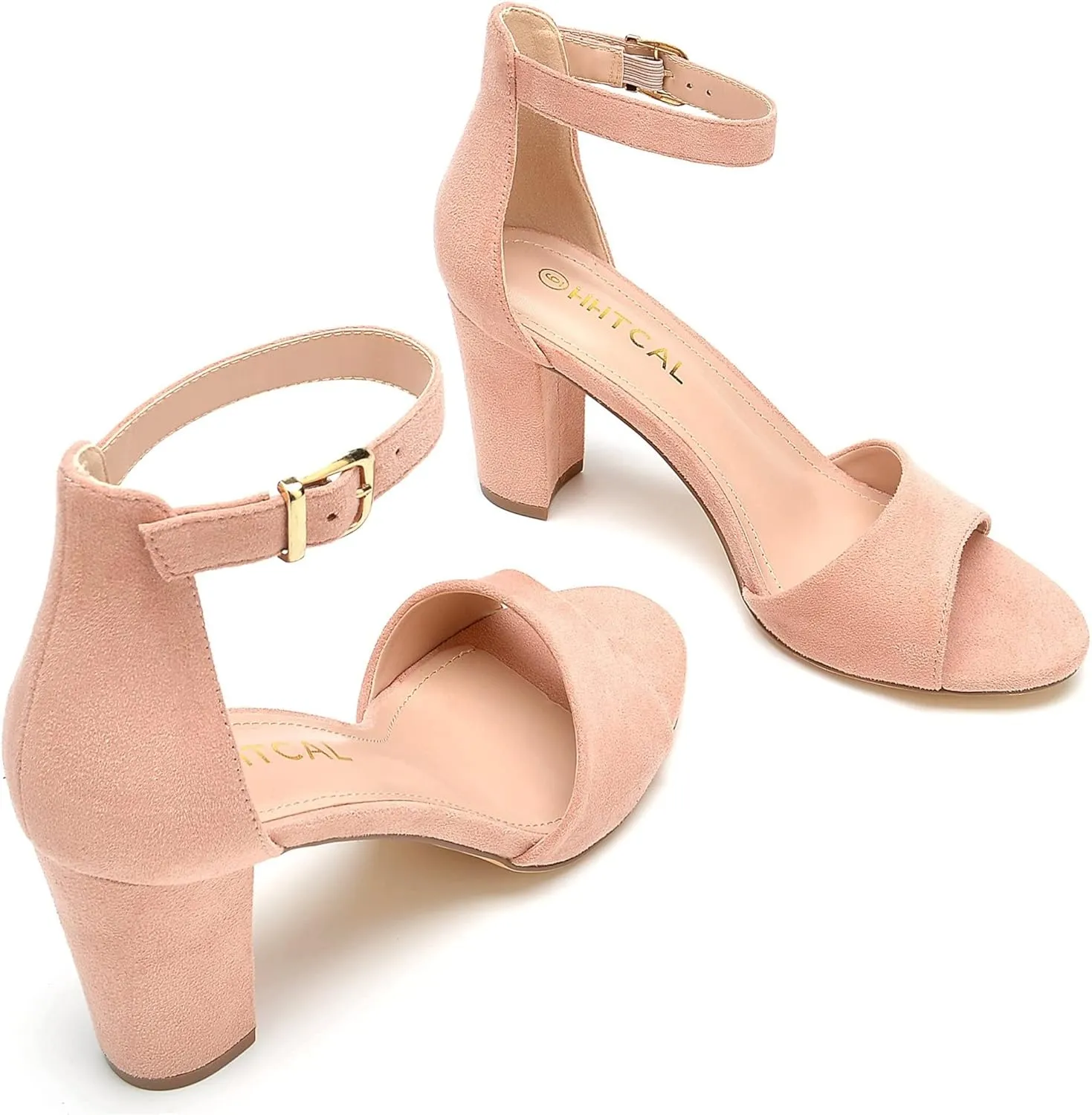 HHTCAL Ankle Strap Chunky Block High Heels for Women Sexy Strappy Fashion Buckle Round Open Toe Heeled Sandals Bridesmaid Bride Party Wedding Shoes