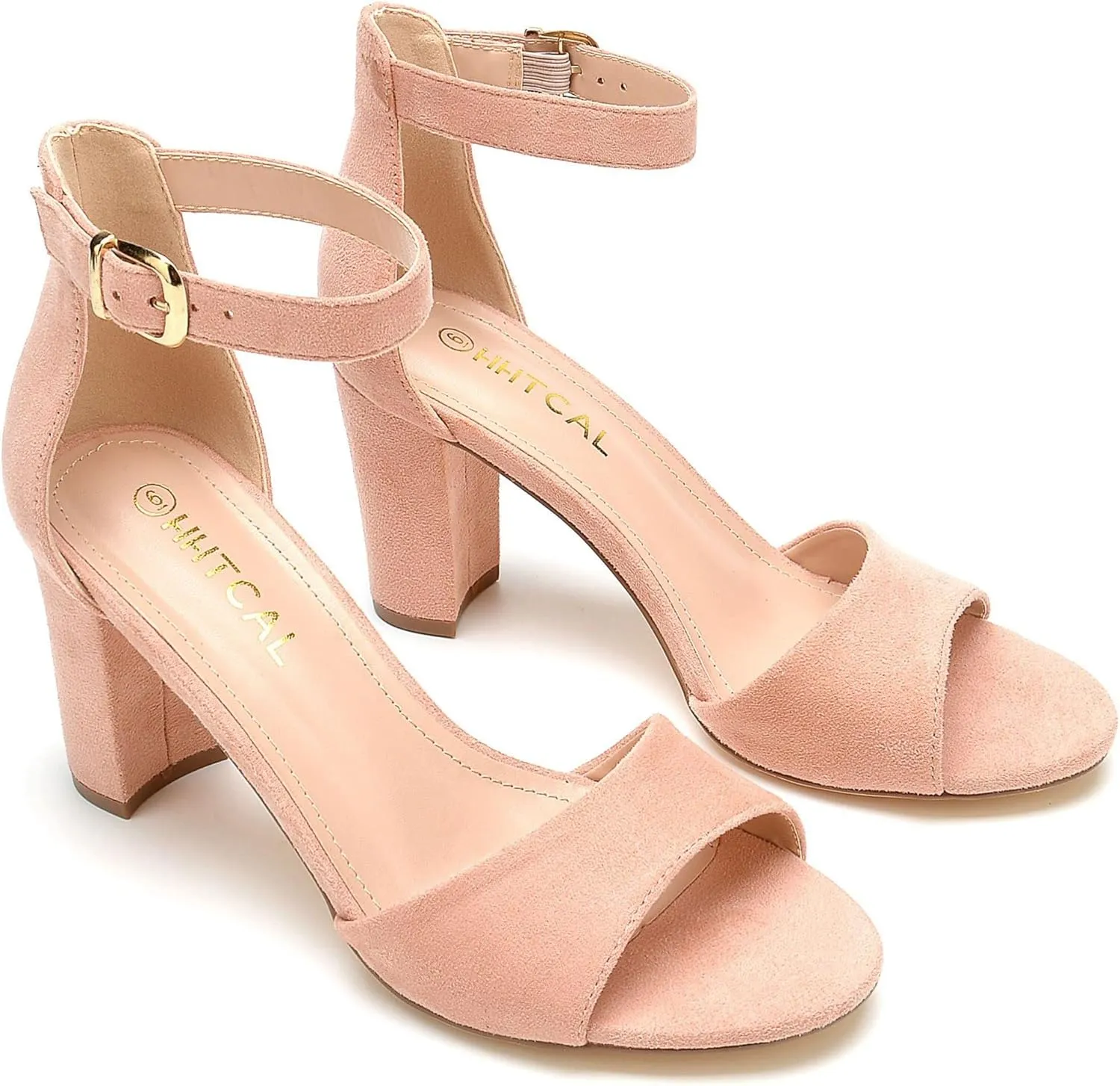 HHTCAL Ankle Strap Chunky Block High Heels for Women Sexy Strappy Fashion Buckle Round Open Toe Heeled Sandals Bridesmaid Bride Party Wedding Shoes