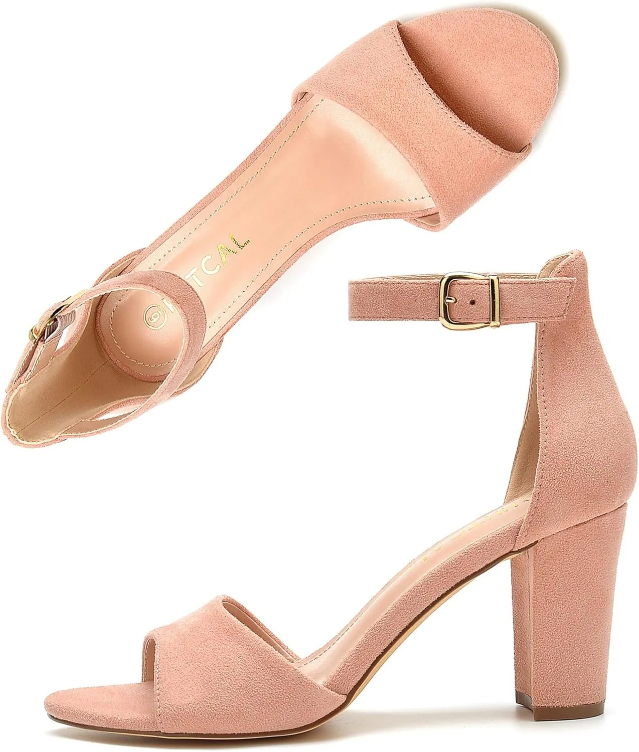 HHTCAL Ankle Strap Chunky Block High Heels for Women Sexy Strappy Fashion Buckle Round Open Toe Heeled Sandals Bridesmaid Bride Party Wedding Shoes