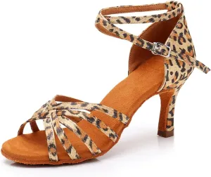 HIPPOSEUS Women's Open Toe Latin Dance Shoes Ankle Strap Ballroom Salsa Bachata Dancing Shoes Suede Outsole