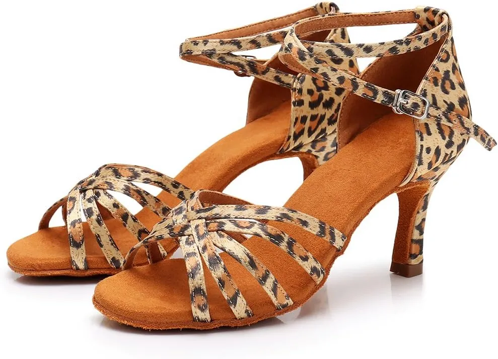 HIPPOSEUS Women's Open Toe Latin Dance Shoes Ankle Strap Ballroom Salsa Bachata Dancing Shoes Suede Outsole