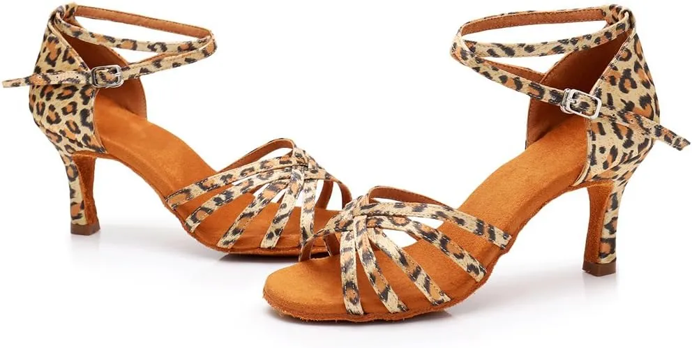 HIPPOSEUS Women's Open Toe Latin Dance Shoes Ankle Strap Ballroom Salsa Bachata Dancing Shoes Suede Outsole