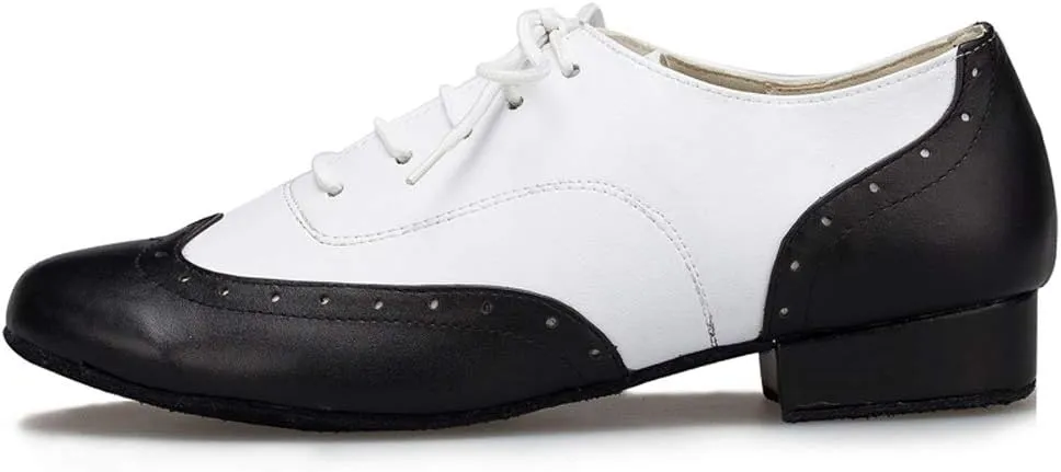Honeystore Men's Lace-up Dance Shoes Round-Toe Splice Leather Modern Tango Jazz Ballroom Latin
